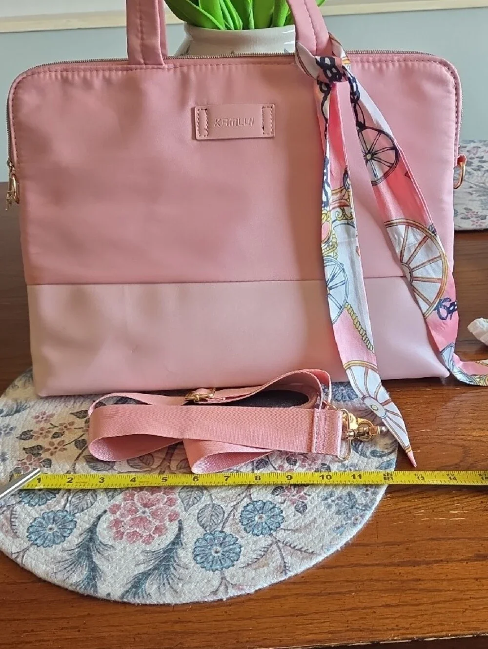 Pink Two-Tone Laptop Tote with Scarf Accent
